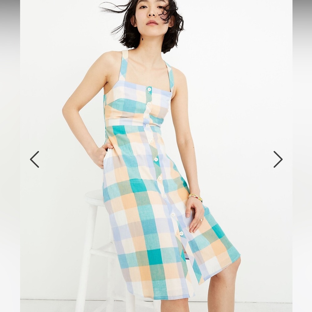 Madewell Tank Button-Front Midi Dress in Rainbow Check. Size 14